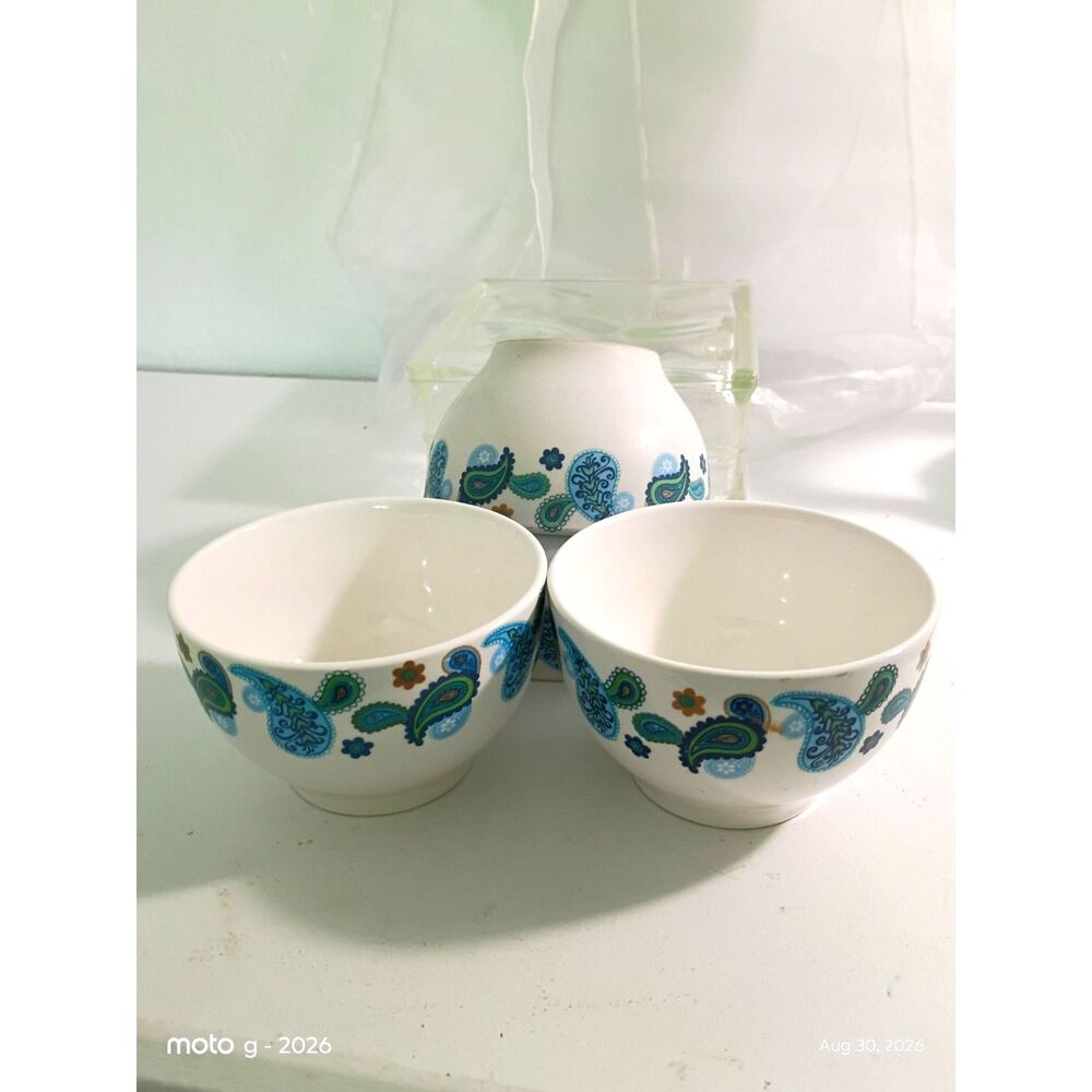 Royal Norfolk Paisley Cereal Bowls – Set of 4 Retired Blue Green Teardrop